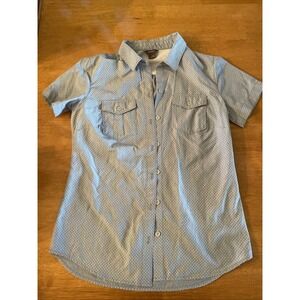 Eddie Bauer Shirt Button-Down Short Sleeve Women Size XS Blue Nylon Polyester